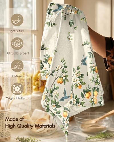 Miss Adola 150GSM Flour Sack Kitchen Towels Set of 4, Lemon Bird - Image 3
