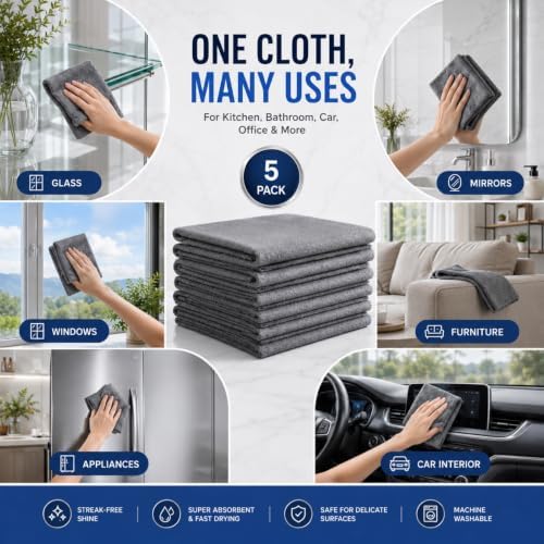 5 PCS Magic Cleaning Cloth Thick Microfiber Cleaning Cloths Streak Free Glass - Image 6