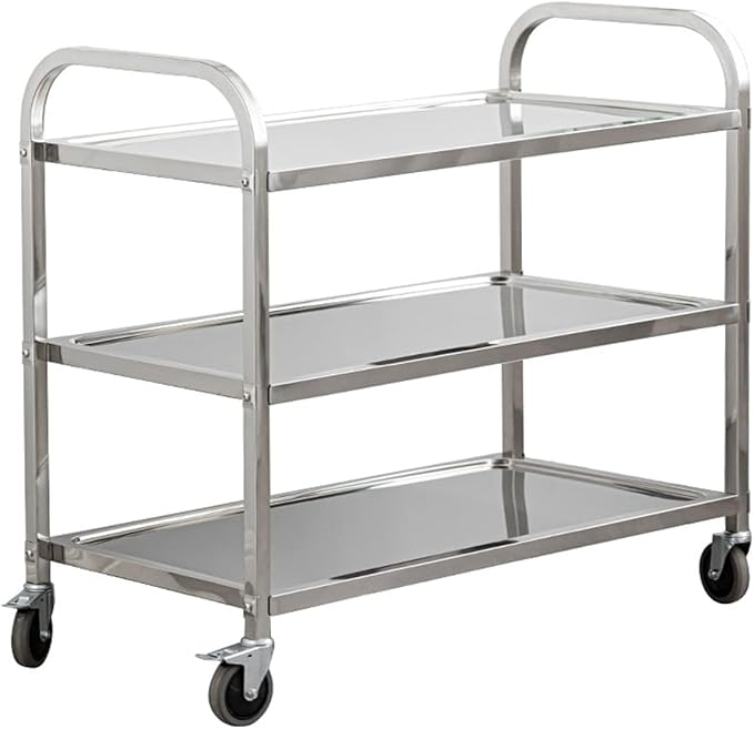 uyoyous Extra Large 3 Tier Stainless Steel Utility Cart 37 x20 x37 inch Commercial Heavy Duty Rolling Cart Food Storage Service Trolley with 360°Rotatable Wheels for Kitchen Hotel Restaurant Home Use