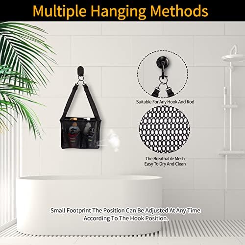 4 Storage Pockets Adjustable Hanging Mesh Bathroom Bag, Shower Caddy College - Image 5