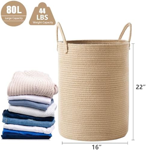 80L Extra Large Jute Woven Rope Laundry Basket Tall Wicker Hamper - Image 3
