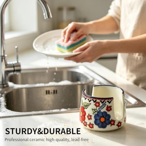 Sponge Holder for Kitchen Sink, Ceramic Dish Sponge Dish Rack Scrubby Caddy - Image 6