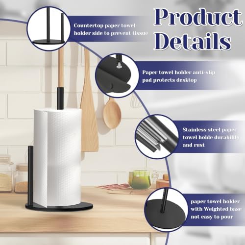 Black Paper Towel Holder, Countertop Paper Towel - Image 3