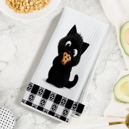 Jztco 2 Pcs Cute Cat Kitchen Towels, Cat Gifts Reusable Hand Towels-1 - Image 3
