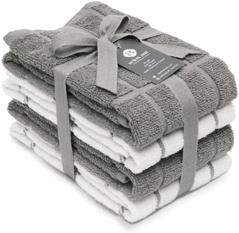 100% Cotton Terry Dish Towels, 4 Pack 16 x26 Inches, Super Soft and Absorbent by Ecotribe