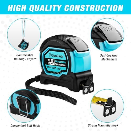DURATECH 25FT Auto-Lock Magnetic Tape Measure, Easy Read, Double Sided - Image 2