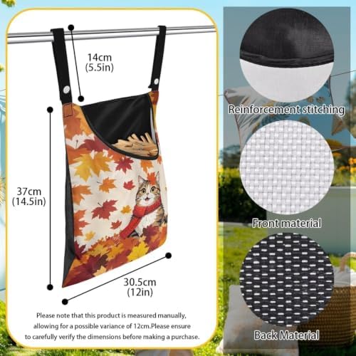 Fall Cat Clothespin Bag Space-Saving Maple Leaf Laundry Hanging Storage - Image 6