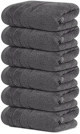 Tens Towels 6 Piece Hand Towels Set 16 x 28 Inches, Dark Grey by TensTowels