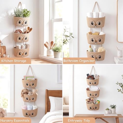 Squirrel Nursery Decor 3 Tier Cotton Rope Hanging Basket Organizer Squirrel - Image 6