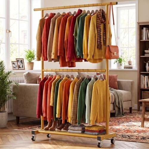 Sywhitta Double Rod Metal Clothing Rack on Wheels - Image 5