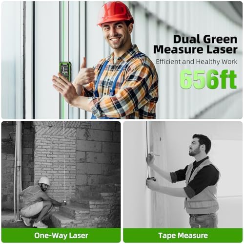 Huepar Dual Laser Measuring Tool, 656Ft Green-Beam Bilateral Digital Laser - Image 2