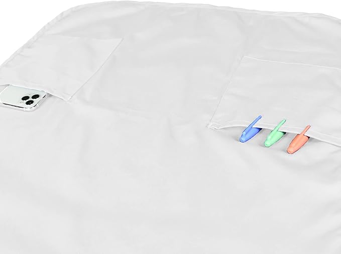 DALIX Apron Commercial Restaurant Home Bib Spun Poly Cotton Kitchen Aprons (2 Pockets) in White 2 Pack