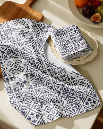 Miss Adola 370GSM Cotton Waffle Kitchen Towels, Block Print - Image 2