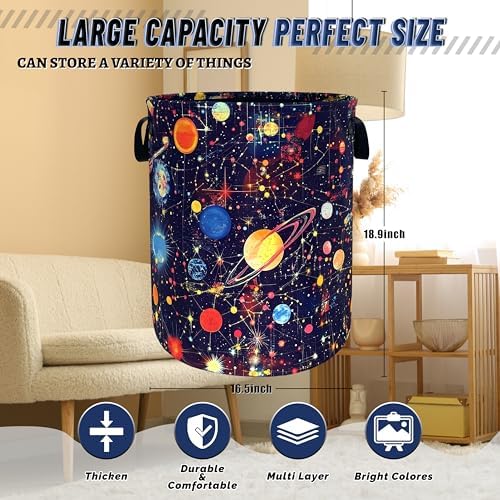 Planets Galaxy Laundry Basket Oxford Cloth Foldable Hamper 18.9x16.5 Inch - Image 3