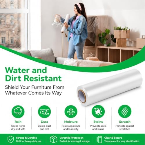 18in Stretch Wrap Roll, Heavy Duty 1500ft Shrink Wrap, 4 Pack - Image 5