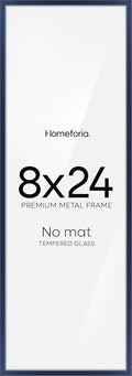Homeforia 8x24 Panoramic Frame Navy Blue, High End Metal 8 x 24 Picture Frames without Mat, 24x8 Hanging Navy Blue Poster Frames for Wall, 8by24 Display Photo Frame, Tempered Glass, Wall Kit, Set of 1
