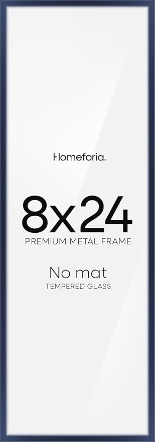 Homeforia 8x24 Panoramic Frame Navy Blue, High End Metal 8 x 24 Picture Frames without Mat, 24x8 Hanging Navy Blue Poster Frames for Wall, 8by24 Display Photo Frame, Tempered Glass, Wall Kit, Set of 1