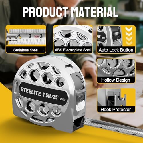STEELITE Tape Measure 25'FT Stainless Steel Waterproof & Rustproof Retractable - Image 2