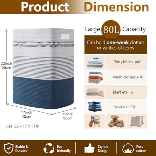80L Large Cotton Rope Laundry Basket - Image 6