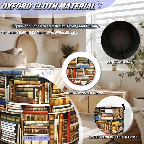 Retro Bookshelf Laundry Basket Oxford Cloth Hamper 18.9"x16.5" - Image 6