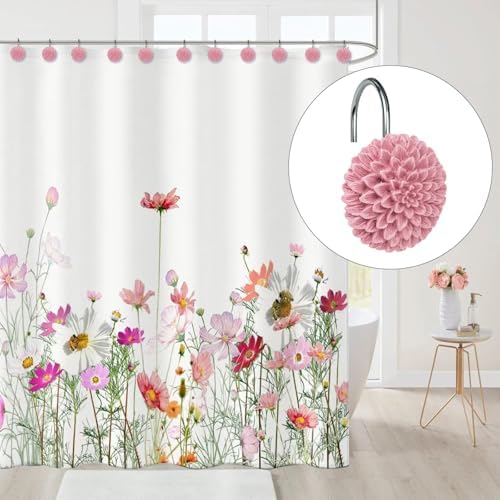 Sunlit Decorative Floral Shower Curtain Hooks, Dahlia Pinnata Flower Shower - Image 3