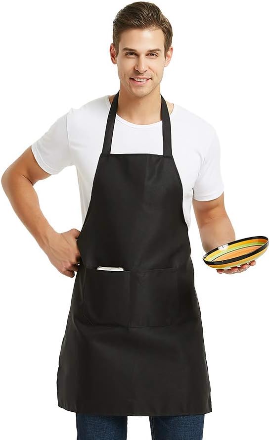 DUSKCOVE 8 Pack Bib Aprons Bulk - Unisex White Commercial Apron with 2 Pockets for Kitchen Crafting BBQ Drawing Cooking