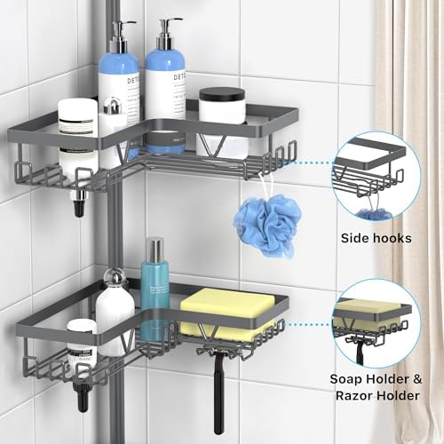 KEGII Corner Shower Caddy Tension Pole, Bathroom Rack, Dark Gray - Image 3