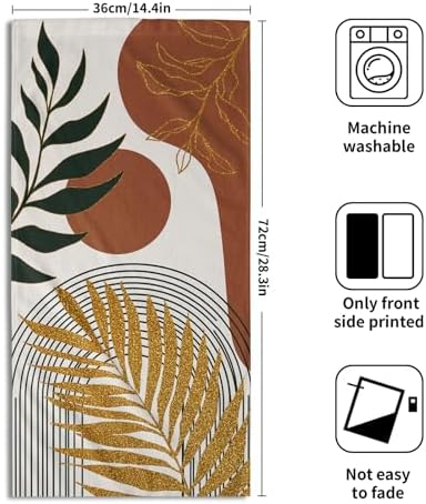 Boho Leaves Kitchen Towels Decorative Set Mid Century Golden Leaf Hand Towels - Image 2