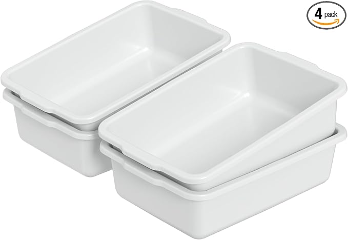 4 Packs 23 Liters Food Service Bus Tub, Plastic Bus Tote Wash Tubs, White