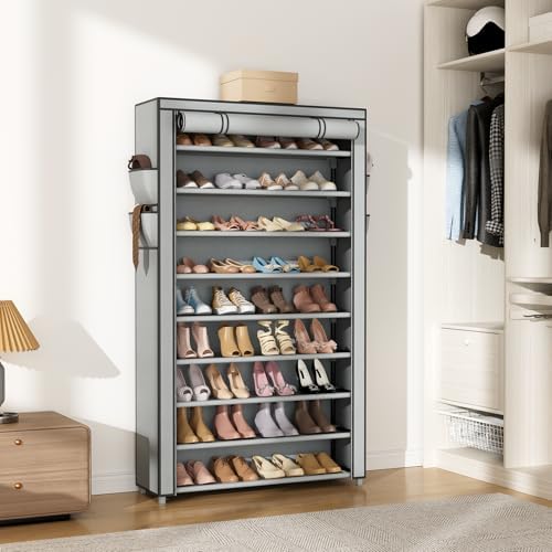 VILICK Shoe Rack with Cover Narrow Shoe Organizer with Pockets 10 Tier Tall - Image 7