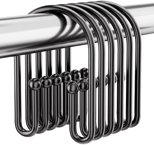 Bathway Shower Curtain Hooks Black, Double Hook Shower Curtain Hooks Rust Proof by Bathway