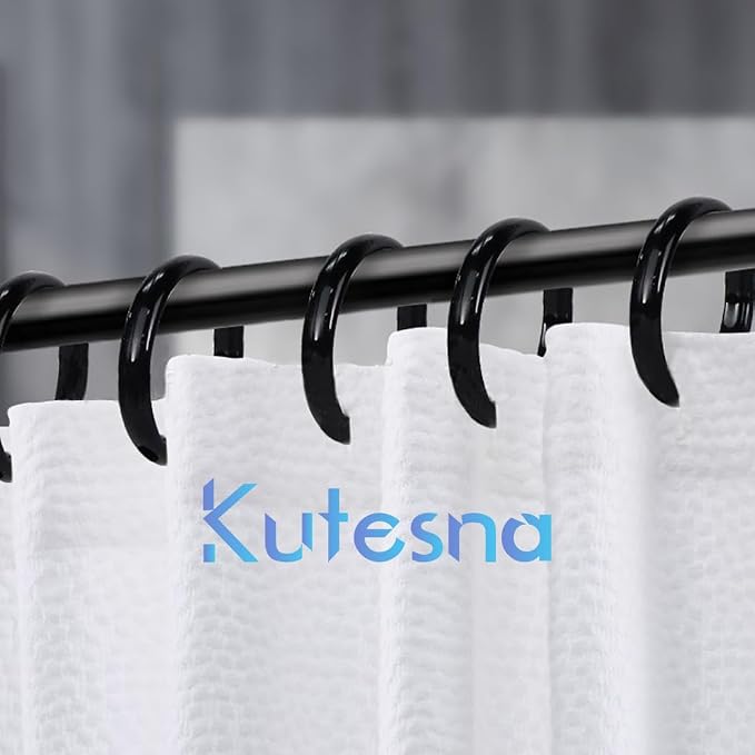 Kutesna 12 PCS O Shaped Black Plastic Shower Curtain Rings, Easy Snap Closure - Image 9