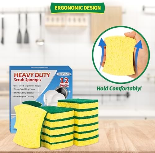 Heavy Duty Sponges, 12 Pack Cellulose Scrub Sponge, Dual-Sided Kitchen Sponge - Image 7