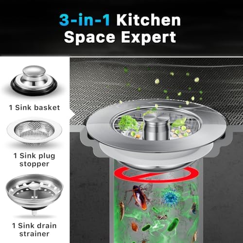 3-in-1 Stainless Steel Kitchen Sink Drain Strainer, JOMST Kitchen Gadget – Fast - Image 5