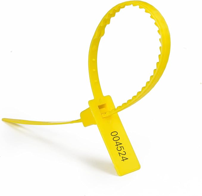 Security Seals Self Locking Tamper Evident Shipping Seals with Numbered Tags & Pull Tight Straps (Truck & Trailer) - 337 mm (13.2" Yellow 1K PCS)