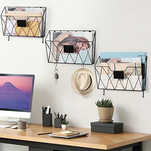 YBING Wall File Organizer, Hanging File Holder & Basket Set of 3 - Image 2