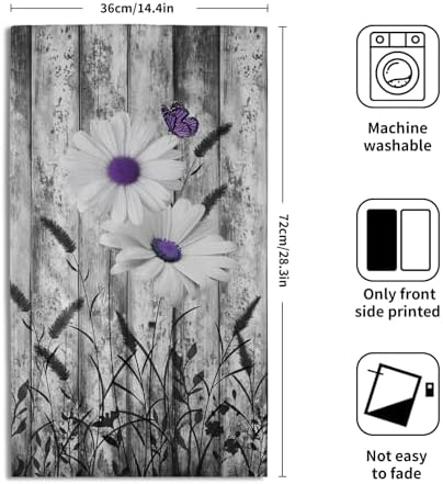 Black White Hand Towels Rustic Purple Daisy Butterfly Farmhouse Absorbent - Image 2