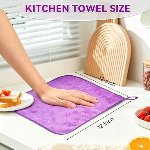 Microfiber Cleaning Cloths, 6 Pack Purple Kitchen Towels - Image 3