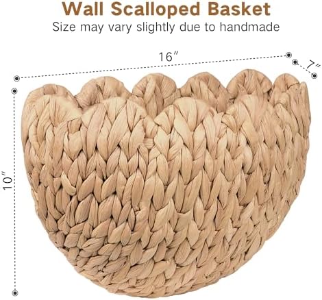 iEGrow Wicker Wall Basket, Scalloped Wall Basket Natural Water Hyacinth - Image 3