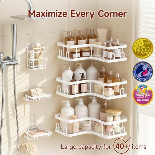 Veken Large Capacity Corner Shower Caddy 6-Pack, Advanced Rustproof Design - Image 2