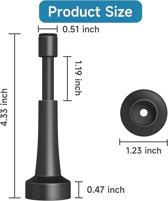 6PCS Black Door Stoppers for Wall, Spring Door Stop for Bottom of Door | 4.33 - Image 4