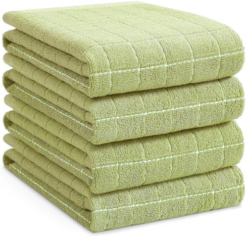 Homaxy 100% Cotton Terry Kitchen Towels, Large 4 Pack, Sage Green by Homaxy