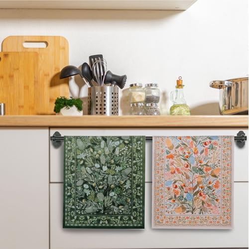 Boho Botanical Floral Kitchen Towels, Retro Art Nouveau Flower Dish Tea Towels - Image 3