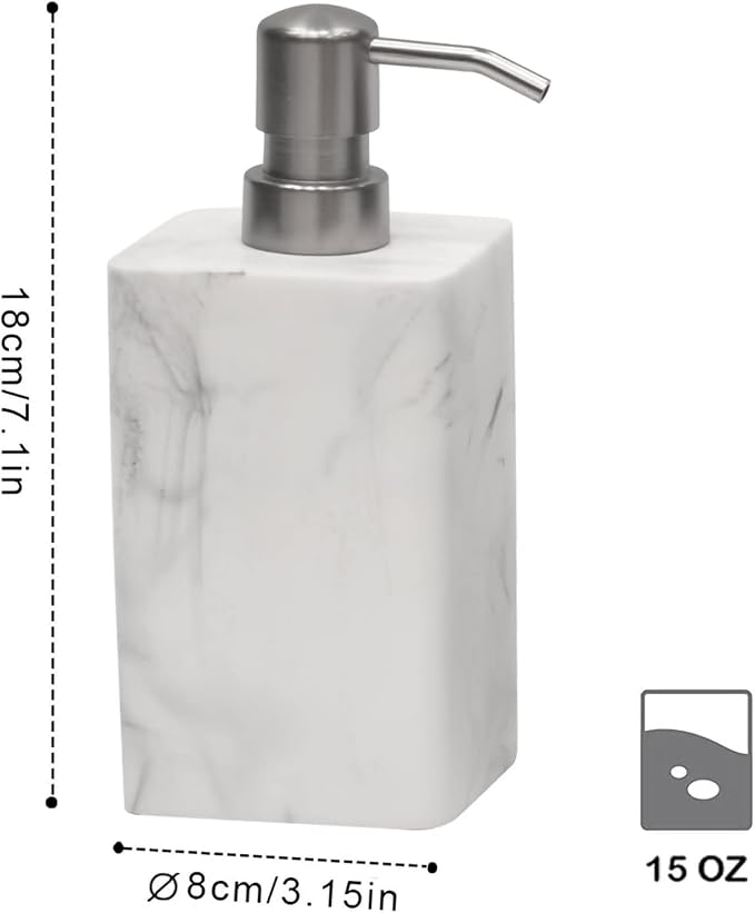 White Marble Style Hand Soap Dispenser, Refillable Liquid Decorative Soap - Image 5