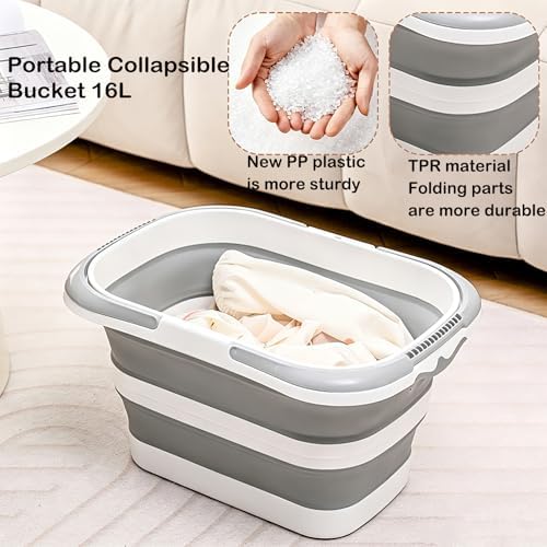 2 Pack Collapsible Bucket with Handle 16L, Foldable Rectangular Plastic Water - Image 4