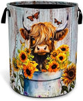 Highland Cow Sunflower Laundry Basket Foldable Waterproof 18.9 x 16.5 Inch by NUTAINLA