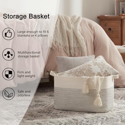 OIAHOMY Large Blanket Basket, 65L Cotton Rope Woven Laundry Basket, Toy Bin - Image 6