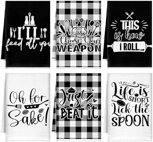 Bencailor 6 Pcs Black White Plaid Kitchen Towels Decorative Sets Dish Towels by Bencailor