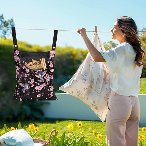 Waterproof Clothespin Bag with Hanger Hook Cherry Blossom Hummingbird - Image 2