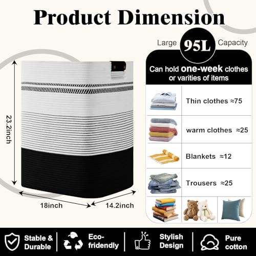 Laundry Hamper, 95L Tall Laundry Basket - Image 4